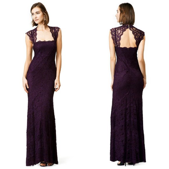 Nicole Miller Purple Lace Horizon Formal Gown $960 - Picture 1 of 11